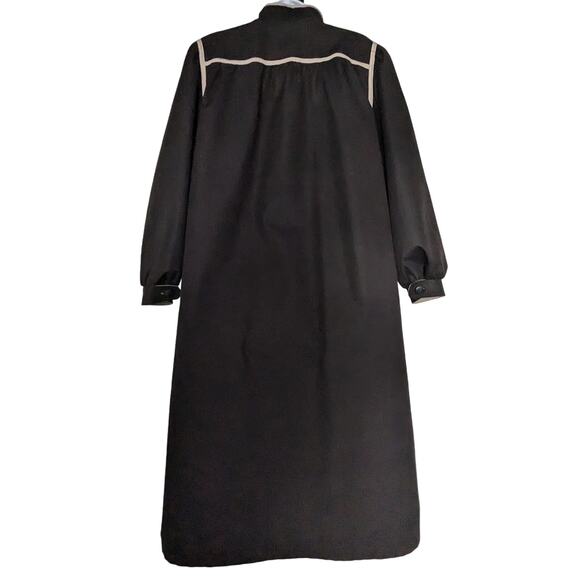 Women’s Black Contrast Trim Button Front Coat Mid-Length Trench Style - Picture 5 of 14